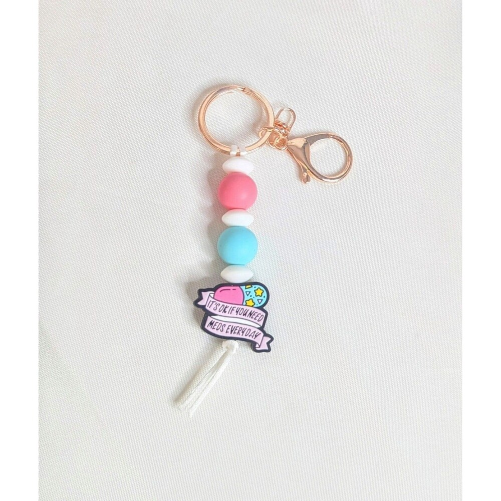 Handmade Silicone Bead Keychain/Bag Charm - Meds Everyday